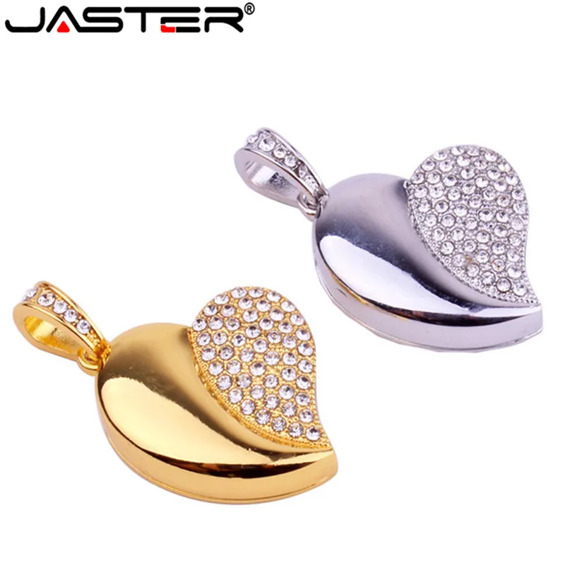 

JASTER metal Gold silver crystal love Heart 4GB 8GB 16GB USB Flash Drive precious stone 32GB pen drive