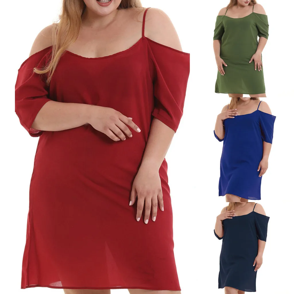 Женское шифоновое платье на бретельках для дома и большие размеры однотонное