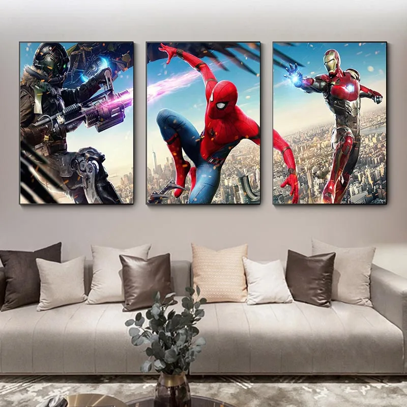 Marvel Супергерои Холстовая живопись Анимационные постеры фильма Человек-паук Железный человек Декор стены Художественная картина Украшение дома.