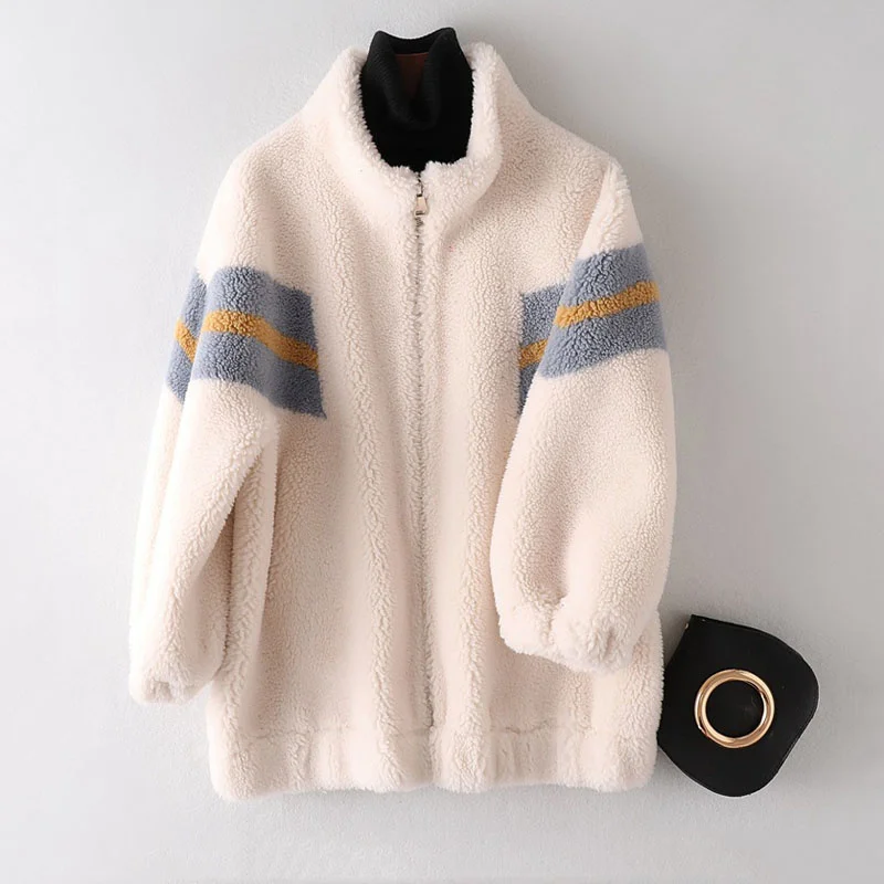 

SHZQ Winer пальто для женщин Новое поступление куртка из натуральной шерсти полосатая с длинным рукавом размера плюс верхняя одежда высокого ка...