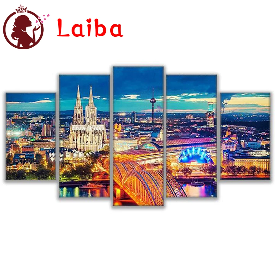 

5pcs 5d diy diamond painting Cologne Cathedral Hohenzollern Bridge Cross Stitch full square Diamond embroidery mosaic decor