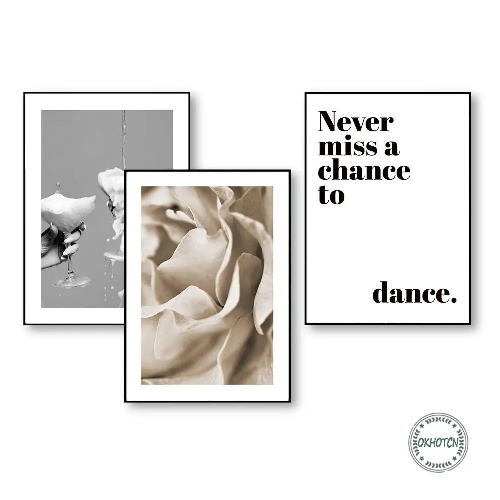 

Collision of Champagne Glasses Poster and Print Nordic Beige Flower Smoking Guitarist Dance Quotes Wall Art Canvas Painting