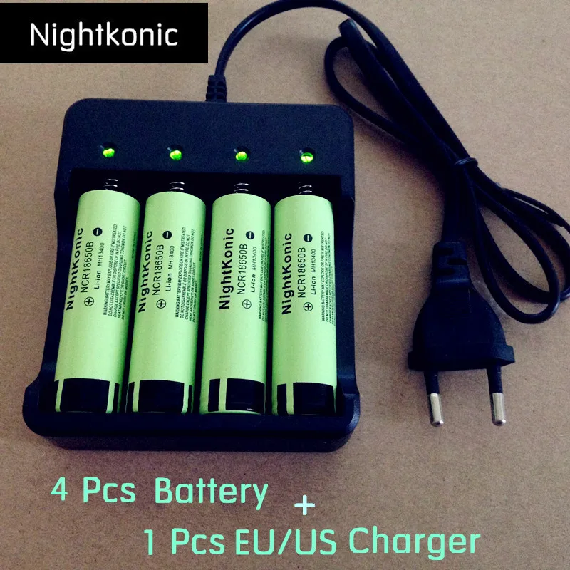 Nightkonic 1 шт 2/4 слот зарядное устройство(ЕС или США)+ 4 шт./партия 18650 Батарея 3,7 в литий-ионная аккумуляторная батарея 18650B