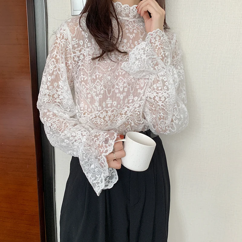 Женская Базовая Блузка с кружевом весна осень корейская мода брендовые рубашки