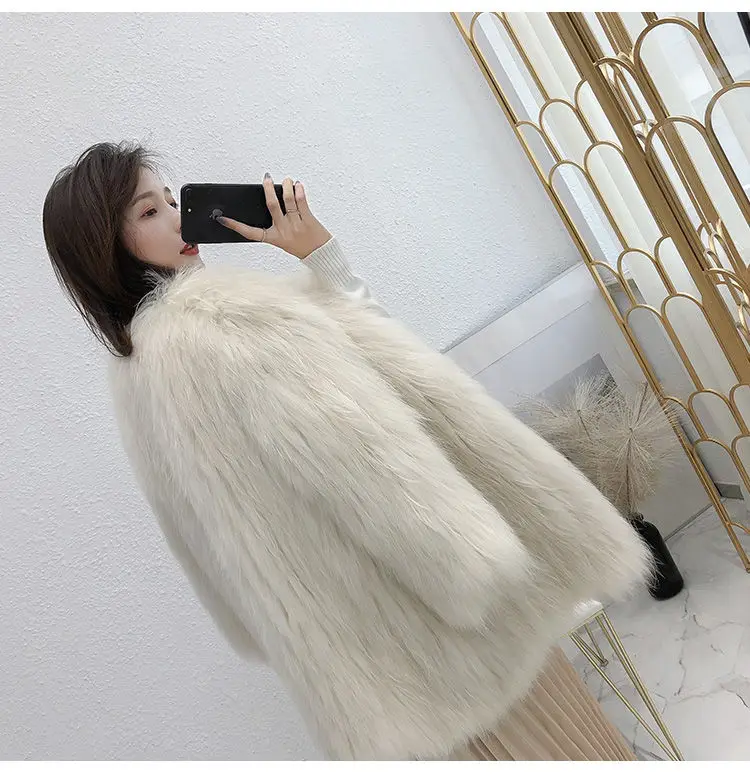 

Winter Fur Coat Women Women's Mid-Length Imitated Fox Fur Knitted Faux Raccoon Fur Coat New Young Fashion