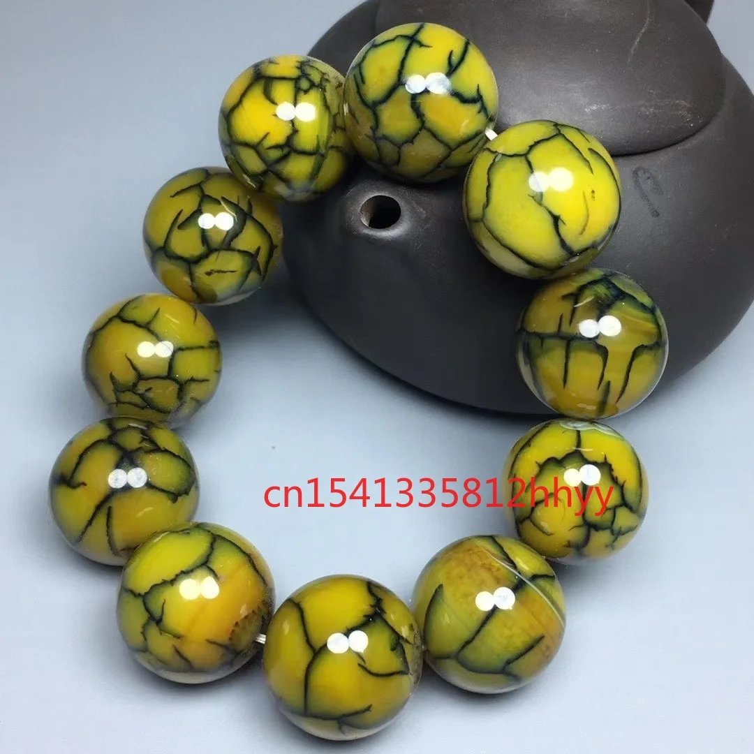 

Hot Selling Natural Yellow Dragon Flower Agate Bracelet Charm Jewellery Carved Bracelet for Women Men Fashion Accessories