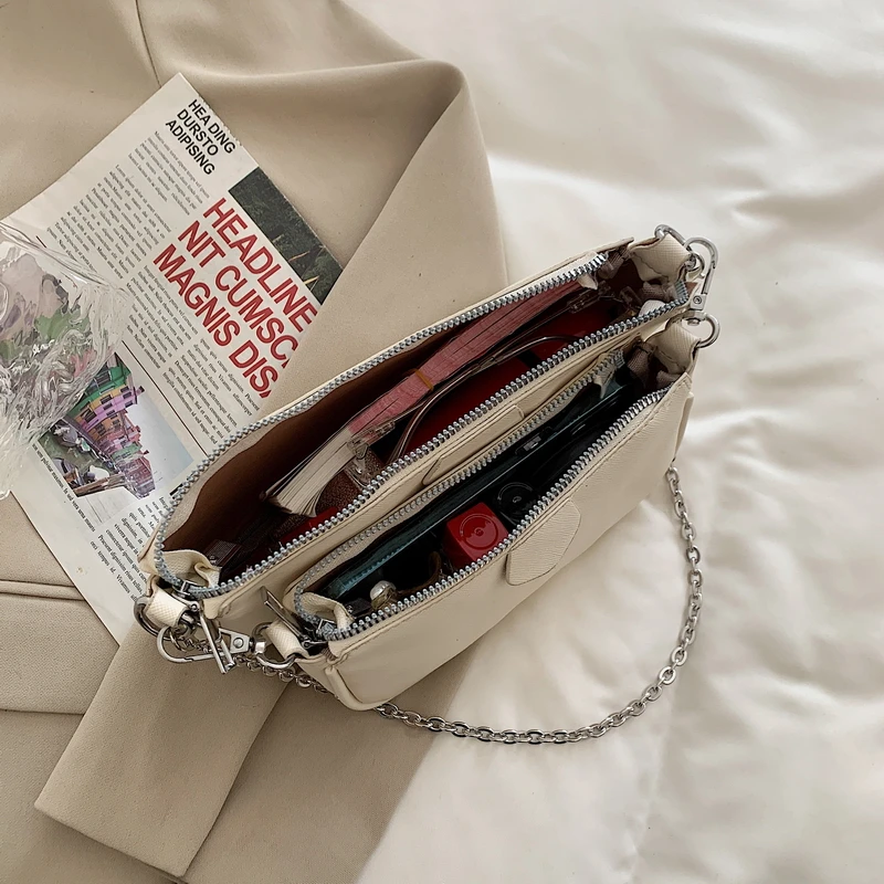 

Fashion 2 Sets Handbag For Women 2021 Casual Chains Shoulder Female Summer Simple Solid Color Ladies Cross Body Bag White