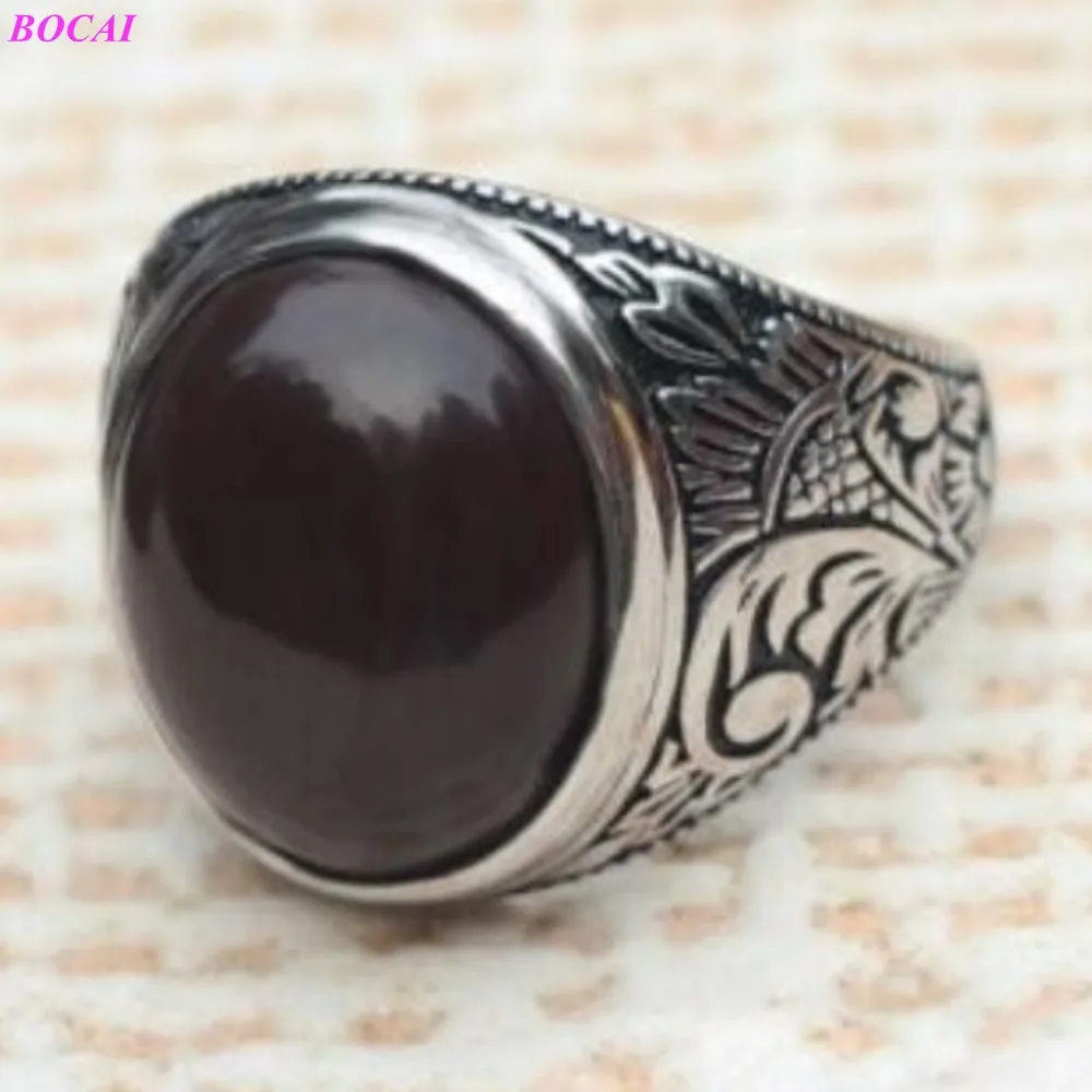 Classic Style Brown Circular Natural Stone Male Precept S925 Sterling Silver Thai Men's Ring For Men | Украшения и аксессуары
