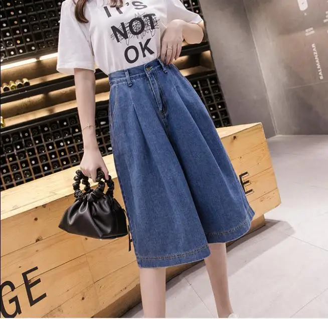 Женские свободные прямые шорты с завышенной талией джинсовые средней длины