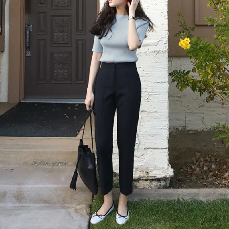 

Брюки с тонкой талией для профессиональной работы на лето новые загородные прямые брюки с ногами девять точек Костюмные брюки для отдыха