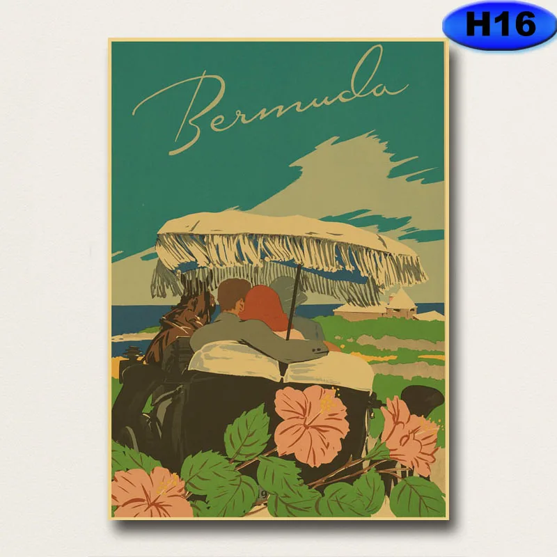 

Vintage Art Painting Sticker for Home Bar Retro Kraft Paper Posters Travel Cities Landscape Poster Cafe House Wall Picture