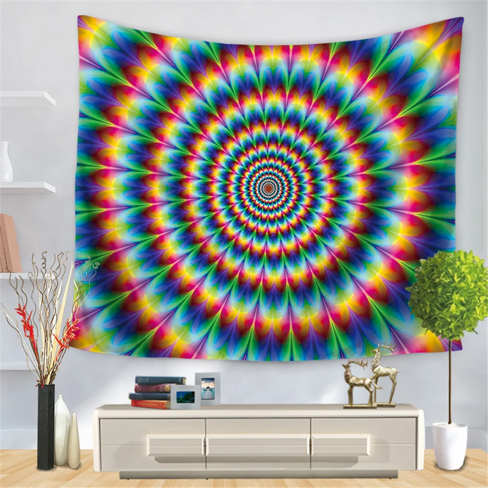 

Hippie Geometric Swirl Psychedelic Mandala Tapestry Wall Carpet Hippie Bohemian Boho Decor Wall Hanging Blanket Beach Yoga Shawl