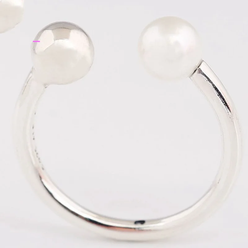

Original 925 Sterling Silver Pan Ring Exquisite Double Pearl Ring For Women Wedding Party Gift Fashion Jewelry
