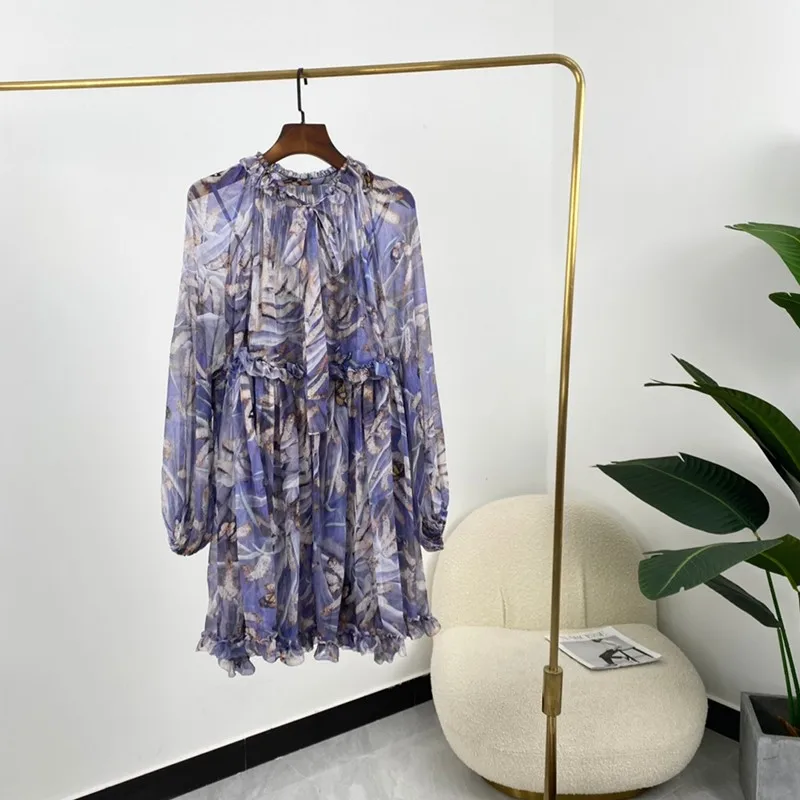 

Женское ТРАПЕЦИЕВИДНОЕ мини-платье, шелковые платья высокого качества с принтом бабочки и длинным рукавом, Новинка лета 2021