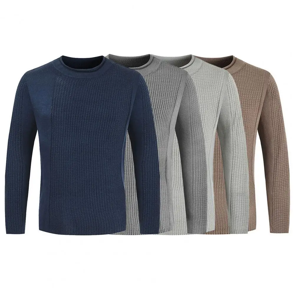 

Autumn Winter Knit Men Warm Woolen Sweater Long Sleeve Solid Color Men Sweater Casual O-Neck Stretchy Knitted Pullover Sweater