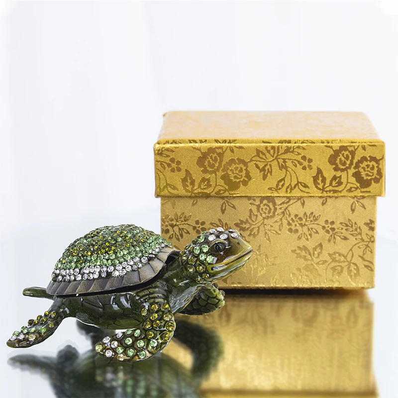 H&D ручная роспись Bejeweled Статуэтка черепаха Ювелирная коробка шарнирный металлический брелок-коробка животное коллекционное кольцо держатель Свадебный декор - Цвет: Лиловый