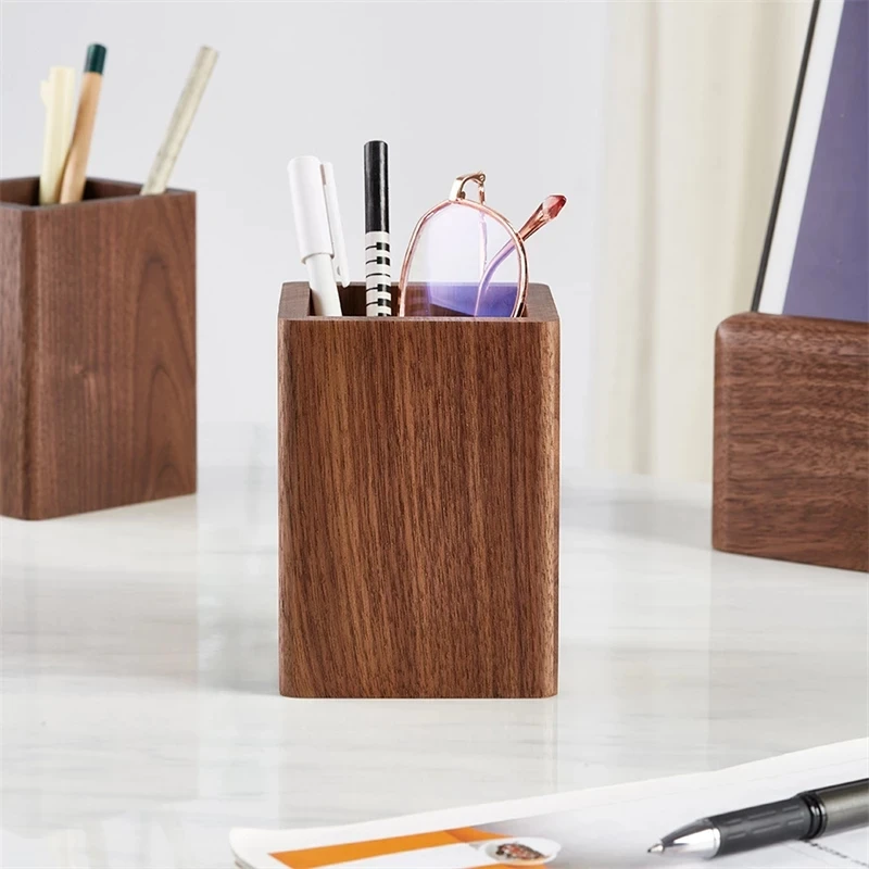 

Square Wooden Pen Holder Black Walnut Wood Pen Storage Box Wooden Crafts Office Home Decorations
