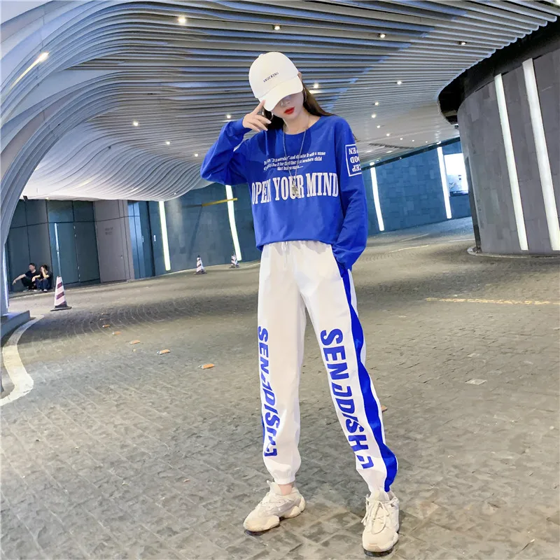 S11 white blue Модные женские брюки в стиле хип-хоп, свободные штаны-шаровары с высокой талией, женские узкие брюки в стиле хип-хоп, повседневные брюки - Цвет: S11 white blue