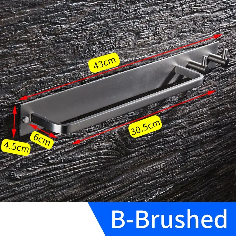 B-Brushed Полотенцесушитель черный алюминиевый Матовый одиночный держатель для полотенец рельс настенная вешалка держатель для полотенец Держатель с 2 крючками toallero - Цвет: B-Brushed