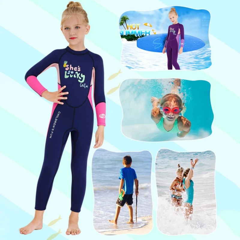 

Children's Swimwear Girls 2.5MM Continuous Thick Warm Round And Rain Sunscreen Surf Diving Suit Clothes