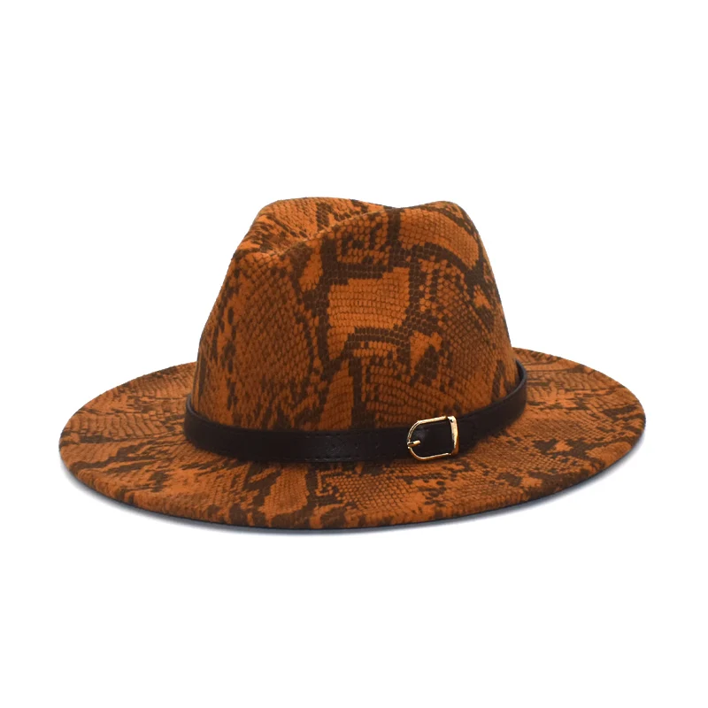2020 Hot Sale Men's Fedora Hat Ladies Fashion Snake Pattern Jazz Hat Winter Black Wool Blend Hat Frederick Hat F105