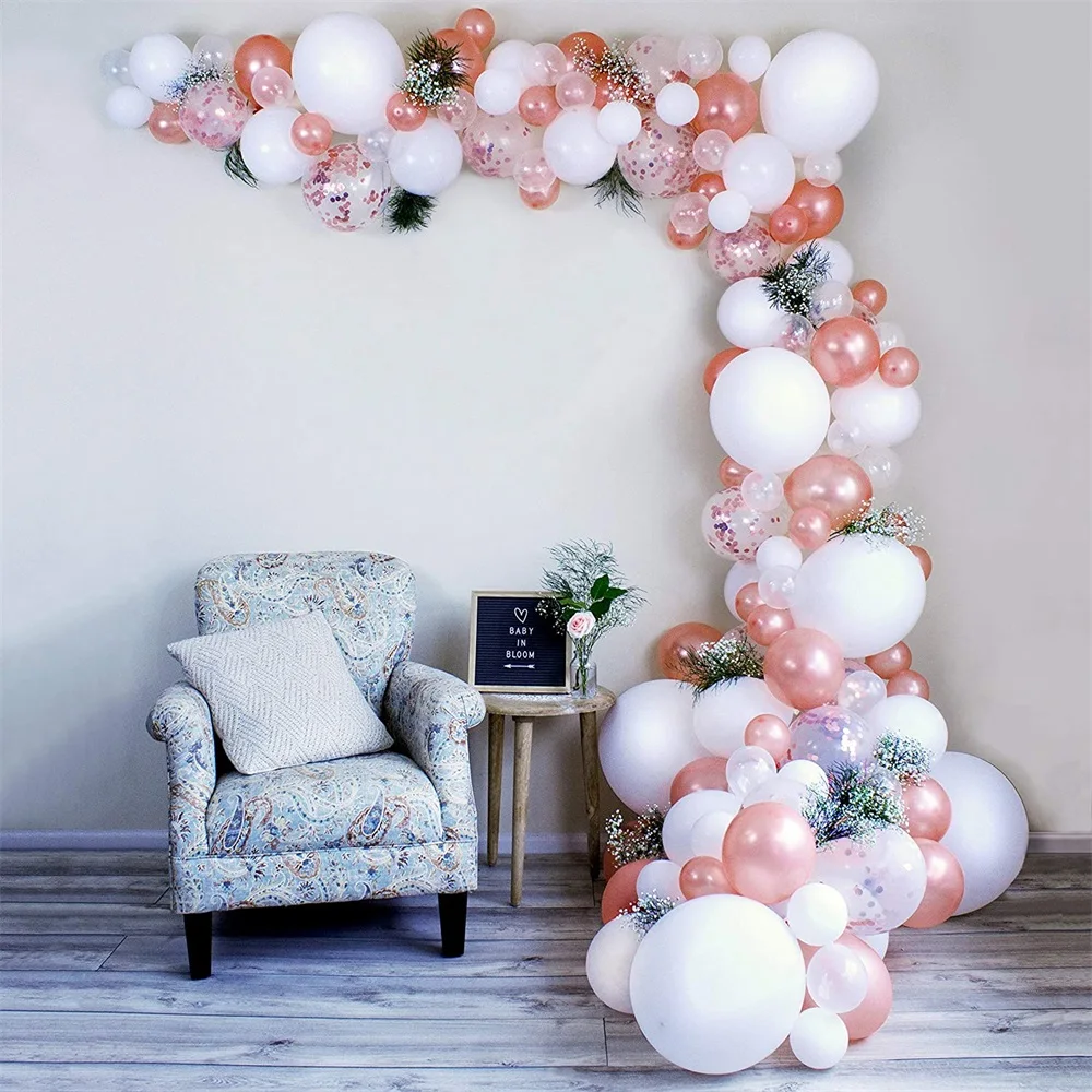 Kit de guirnalda de arco de globos de oro rosa, globos de l&aacute;tex transparentes blancos, decoraciones para bodas y bodas, D&iacute;a de San Valent&iacute;n, 100 Uds.-1