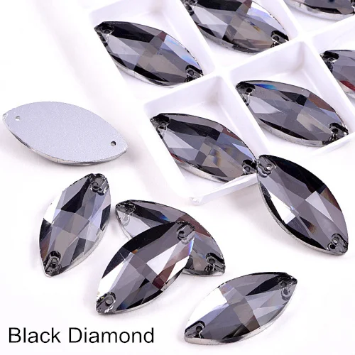 Black Diamond Многие Цвета лошадиный глаз пришить стразы маркиза, головастой формы лист с украшением в виде кристаллов Стекло пришить стразы свадебное платье Y1651 - Цвет: Black Diamond