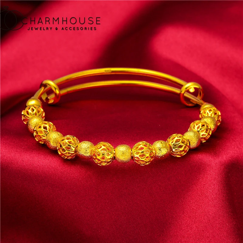 

24k Gold-Filled Charm Bracelets For Women Multi Beads Cuff Bangle & Bracelet Pulseira Femme Wedding Jewelry Accessories Bijoux