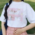 Женские топы с мультяшным котом Kuakuayu HJN, футболки с коротким рукавом, Повседневная Милая женская футболка с коротким рукавом и альбомом в стиле Харадзюку