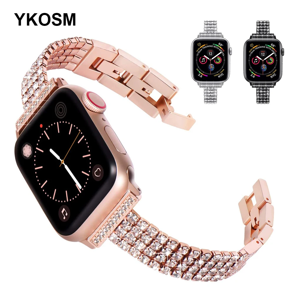 

Новый Алмазный металлический ремешок для часов Apple Watch 38 42 мм, женский браслет для Iwatch Series 6 5 4 3 2 40 44 мм, браслет из нержавеющей стали