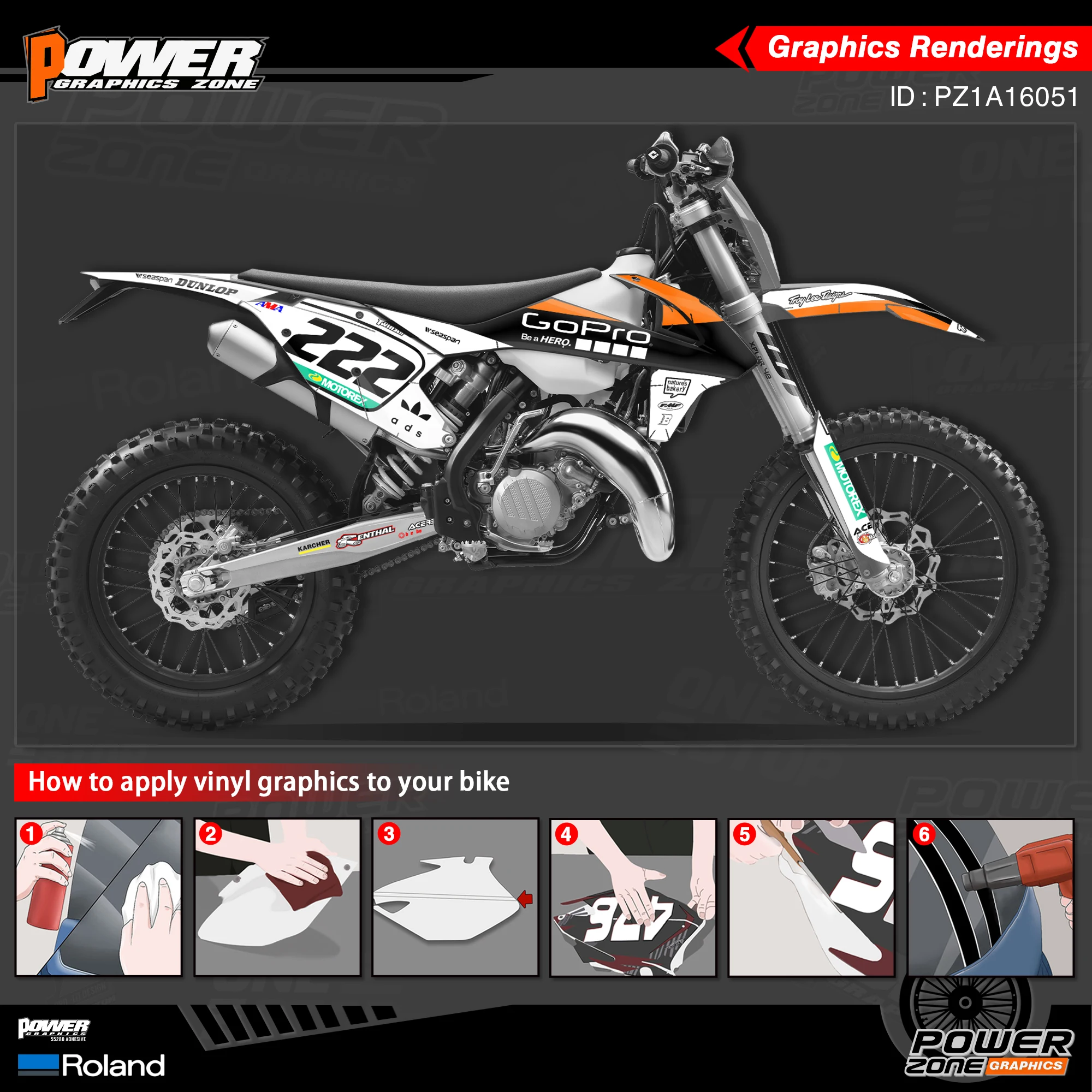 PowerZone Custom Team Graphics Backgrounds Decals Stickers Kit For KTM SX SXF MX 16-18 EXC XCW Enduro 17-19 125 to 500cc 51 | Автомобили и