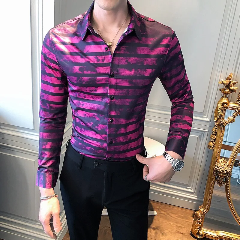 

Autumn men's long-sleeved shirt, trendy personality, nightclub hairdresser, slim bottoming shirt, shirt for men