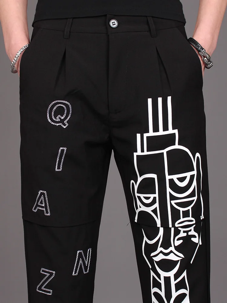 

2020 Embroidery printing leisure nine minutes straight bobbin pants pants summer men's harlan wide leg pants