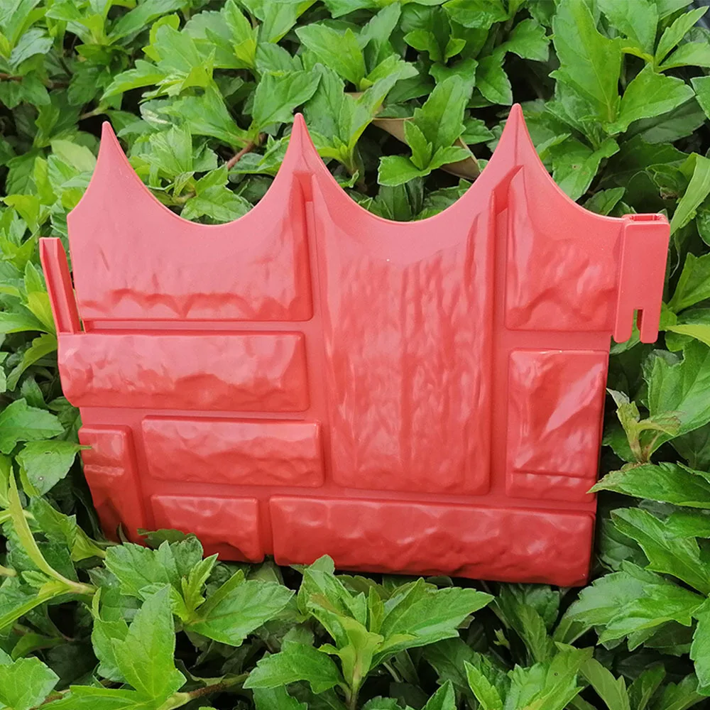 Valla de pl&aacute;stico de PVC para jard&iacute;n o c&eacute;sped, embalaje de piedras de imitaci&oacute;n, 6 piezas, gris y rojo-4