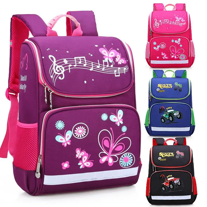 Ортопедический школьный портфель для девочек и мальчиков с мультипликационным рисунком, детский Ранец с дизайном бабочки, сумка для 1-5 клас...
