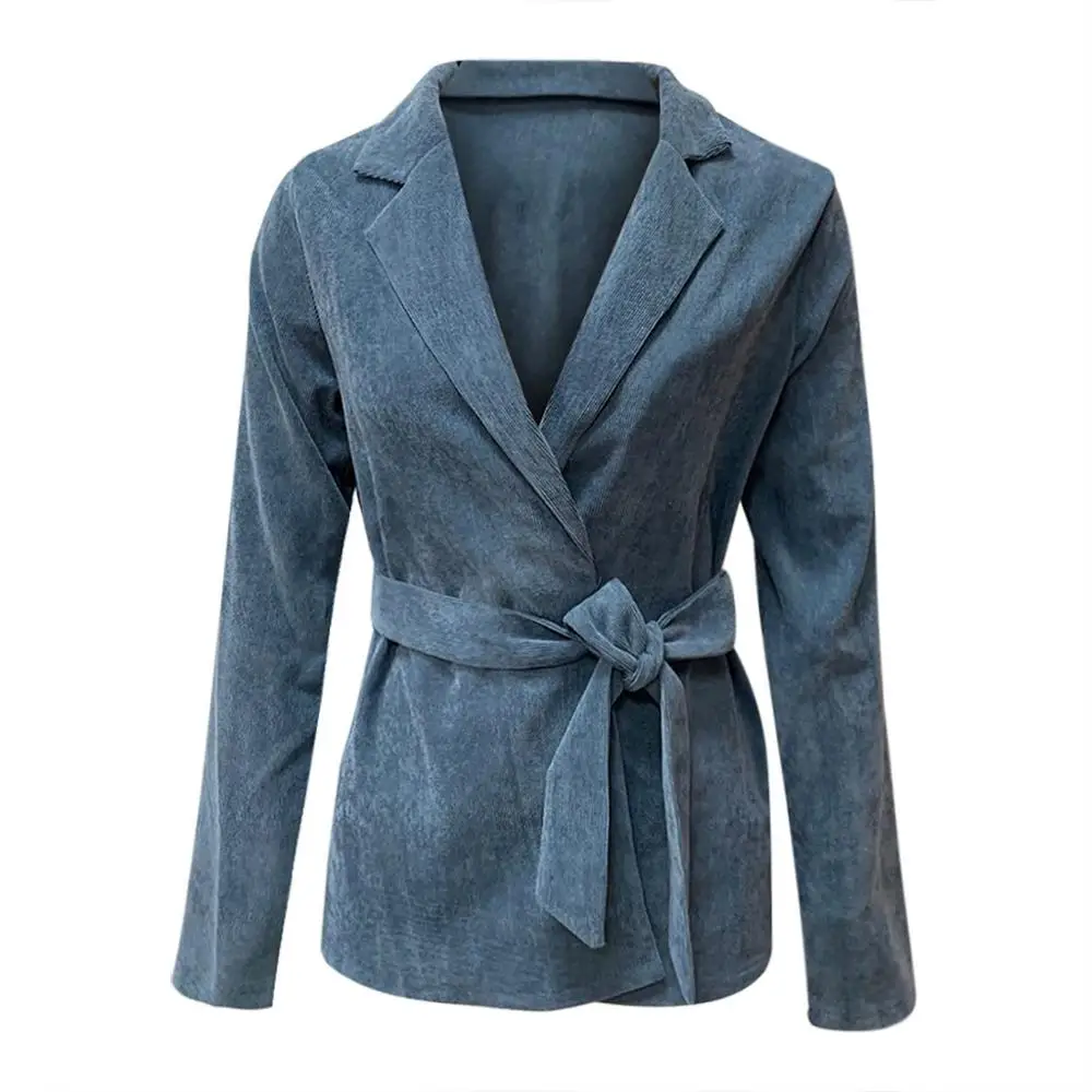 Винтажные вельветовые бандажные пальто Женское зимнее однотонное с длинным