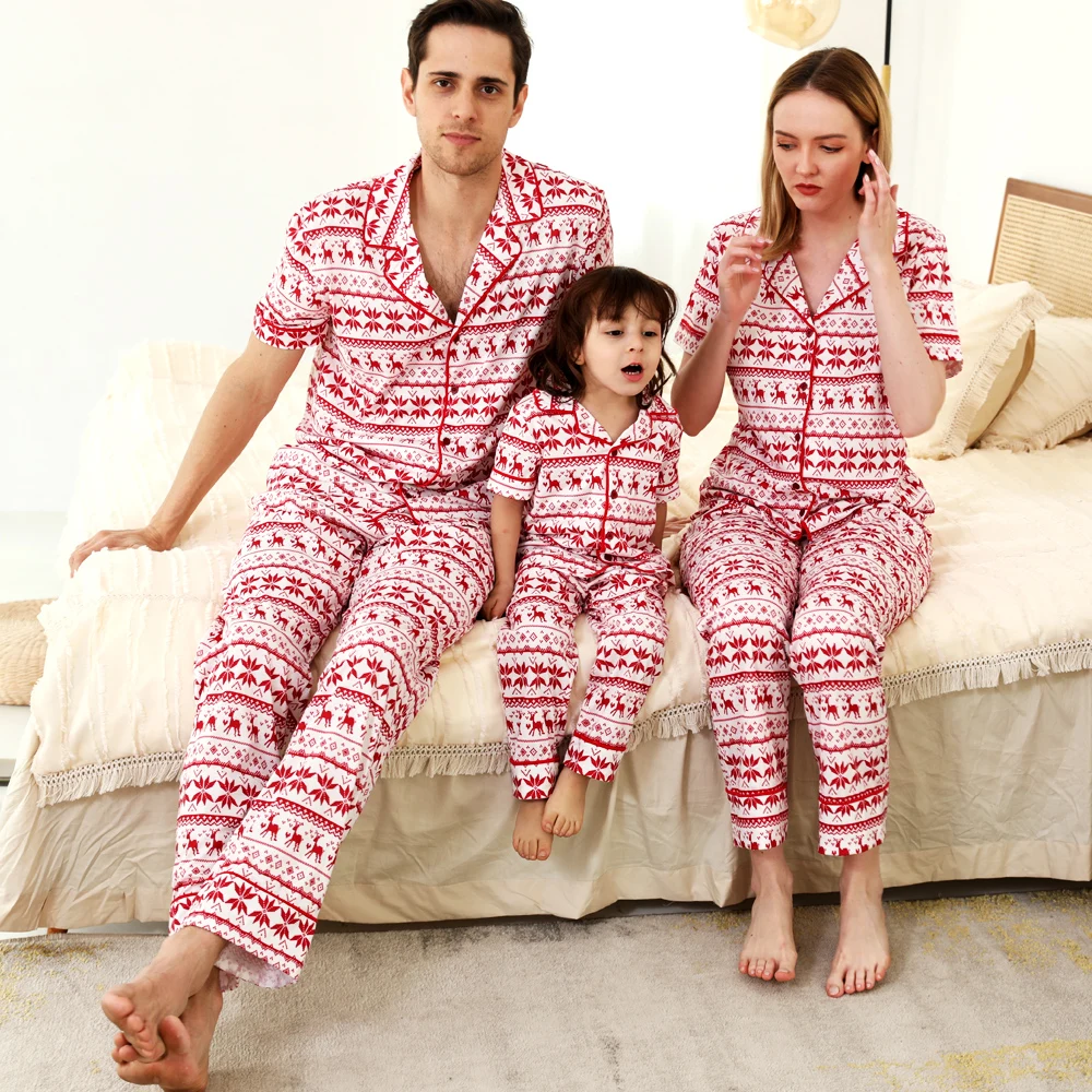 2021 Christmas Family Matching Pajamas Set Deer Adult Kid Mother and Me Homewear Clothes Top+Pants Xmas Sleepwear Pjs Set Women