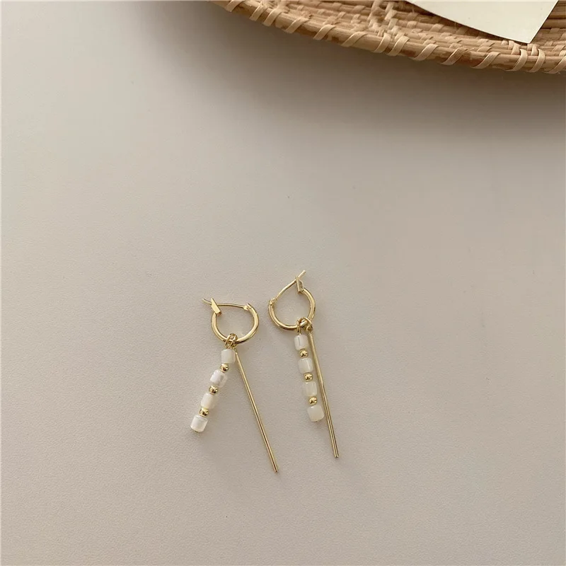 Vintage Green Bead Dangle Earrings Korean Gold Color Huggie For Women Jewelry Ladies Pendientes mujer moda 2020 | Украшения и