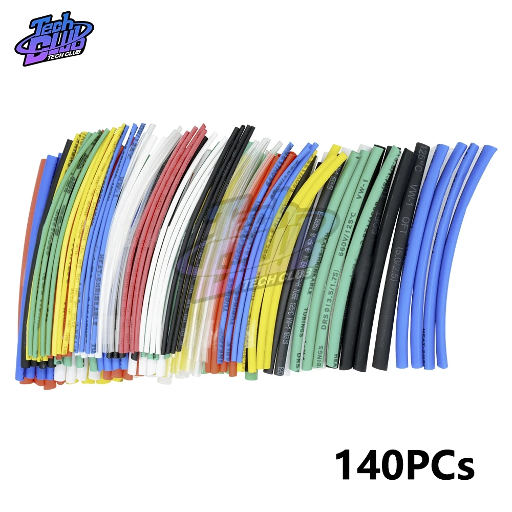 

140PCs Car Electrical Cable Heat Shrink Tube Tubing For Wrap Sleeve Assorted 5 Sizes 7 Colors Polyolefin