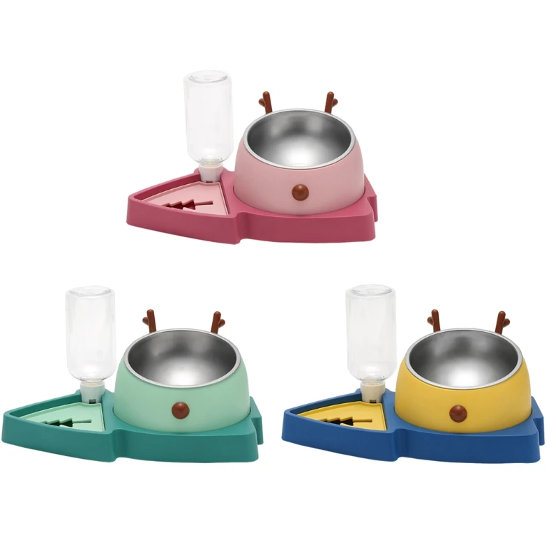 

Dog Food Bowl Waterer Slanted Raised Stainless Steel Bowl with Slow Feeder F19B