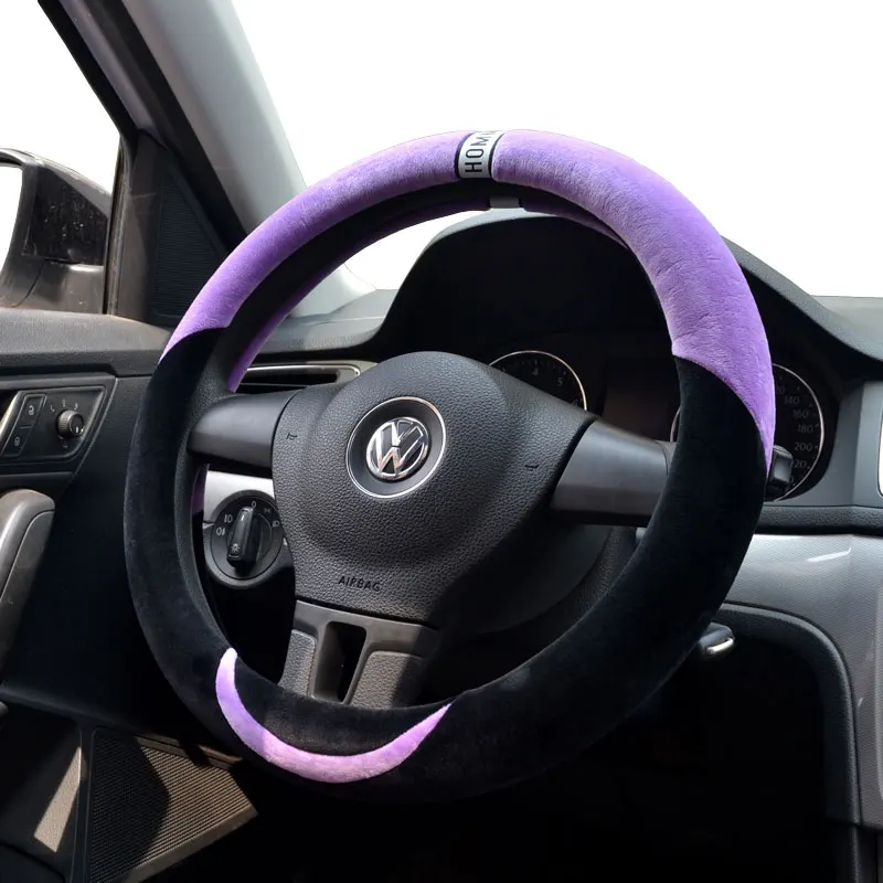 purple 36/40/38 см рулевого колеса автомобиля крышки Розовый Плюшевые Кожаная оплетка на руль автомобиля с иглы и нити аксессуары для интерьера - Название цвета: purple