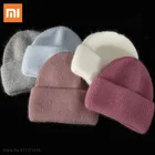 Зимние шапки Xiaomi из кроличьего меха для женщин, модные теплые облегающие шапки, Женские однотонные кепки для взрослых, плотные вязаные облегающие шапки, шапка