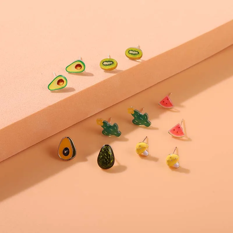 

Cute Sweet Simple And Compact Exquisite Ins Refreshing Stud Earrings Watermelon Kiwi Fruit Series Earrings Gift For Friends