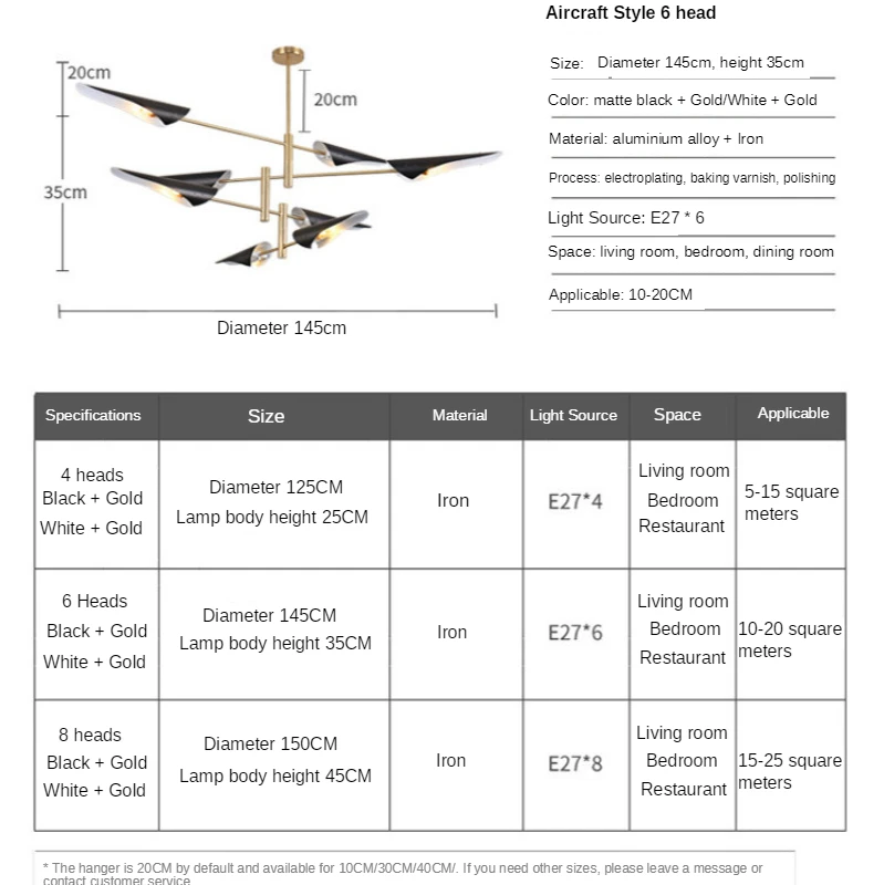 

Nordic Modern Aircraft Wings pendant light Creative E27 Black and White Branch Living Room Art Decorative Hanging Lamp XiaoFan