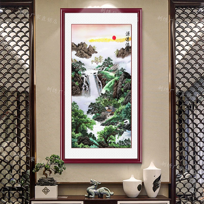 

Suzhou embroidery mural silk hand-embroidered landscape painting living room study tea restaurant porch decoration painting gift