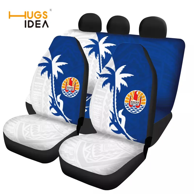 

HUGSIDEA Colorful Car Front and Back Seat Protective Cushion Mat Polynesia Tribes Logo Pattern Print Car Seat Covers 4Pcs/Set
