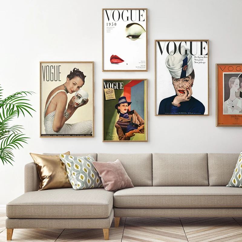 

Fashion Vintage Vogue Magazine Cover Poster Graphic Design Photography Canvas Painting Print Wall Art Picture Girls Room Decor