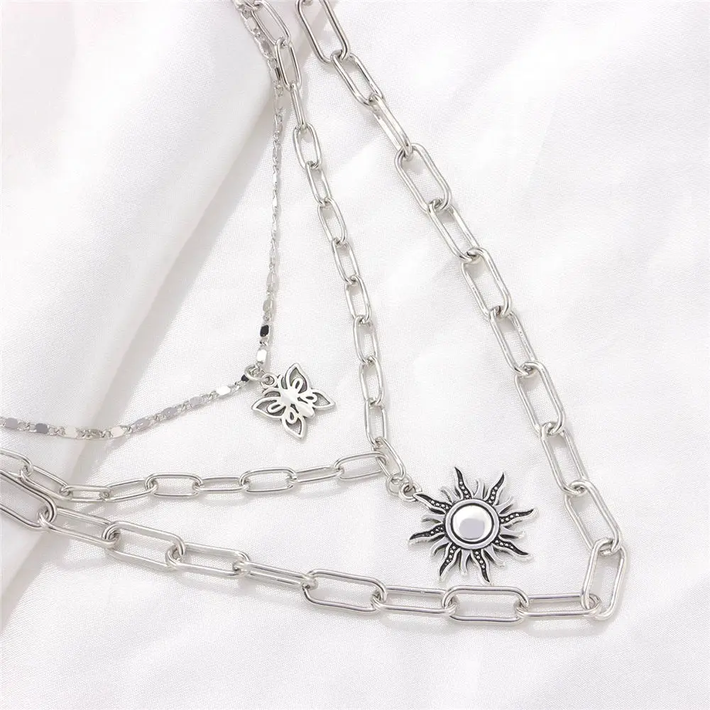 

Vintage Punk Sun Flower Butterfly Pendant Necklace for Women Geometric Egypt Multi Layer Necklace Choker Women Jewelry Bijoux