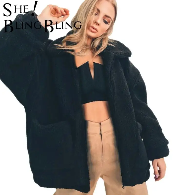 Модный теплый длинный кардиган SheBlingBling из искусственного меха Женская куртка 2019