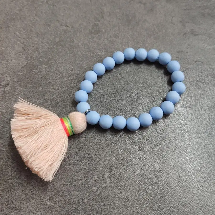 rubber plated blue Новая мода резиновое покрытие эластичный браслет из бусин с красочными большими кисточками для женщин Летний пляж призвание ювелирные изделия - Окраска металла: rubber plated blue
